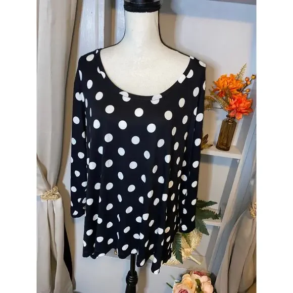 NWT Women’s size 26/28W Cato Black White Polkadot Soft 3/4 Sleeve Top - Picture 3 of 10